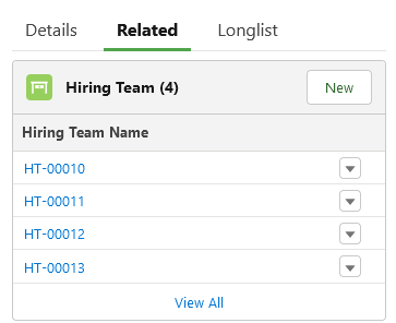 Screenshot of Hiring Team related list default view